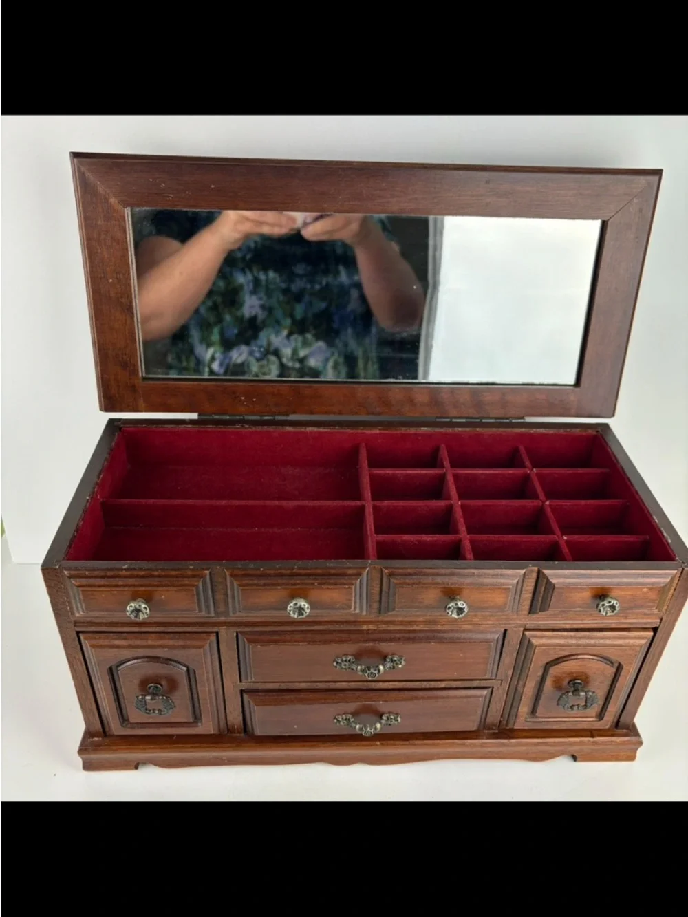 VTG- Dark Wood Jewelry Box/lift-top/ring drawers-dresser top storage/otganizer